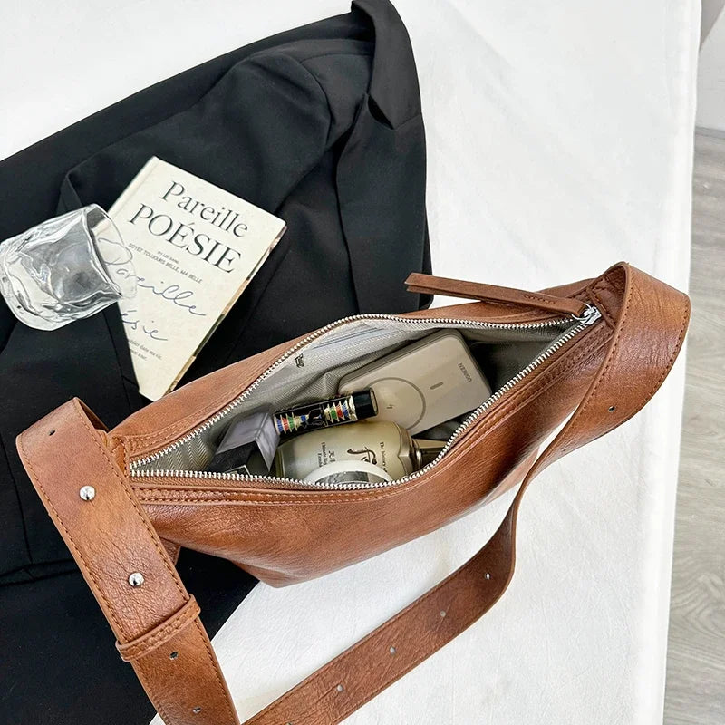 Small Designer Women's Black Bag Simple Retro Crossbody Bags Luxury Pu Leather Female Handbags Pure Color Bucket Shoulder Bags