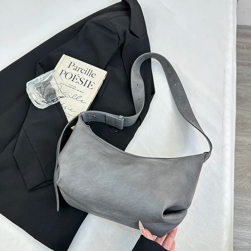 Small Designer Women's Black Bag Simple Retro Crossbody Bags Luxury Pu Leather Female Handbags Pure Color Bucket Shoulder Bags