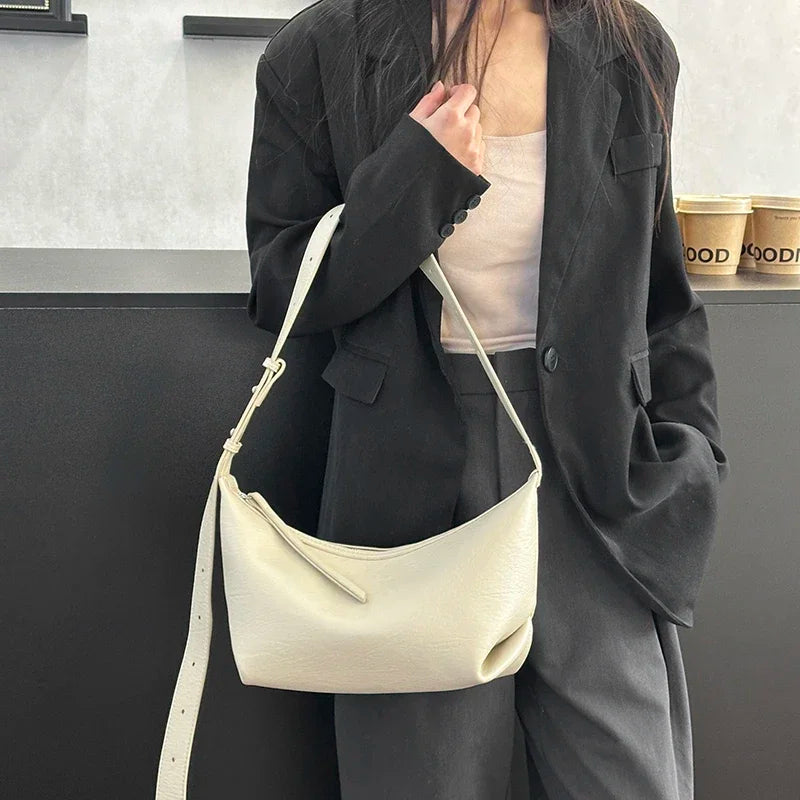 Small Designer Women's Black Bag Simple Retro Crossbody Bags Luxury Pu Leather Female Handbags Pure Color Bucket Shoulder Bags