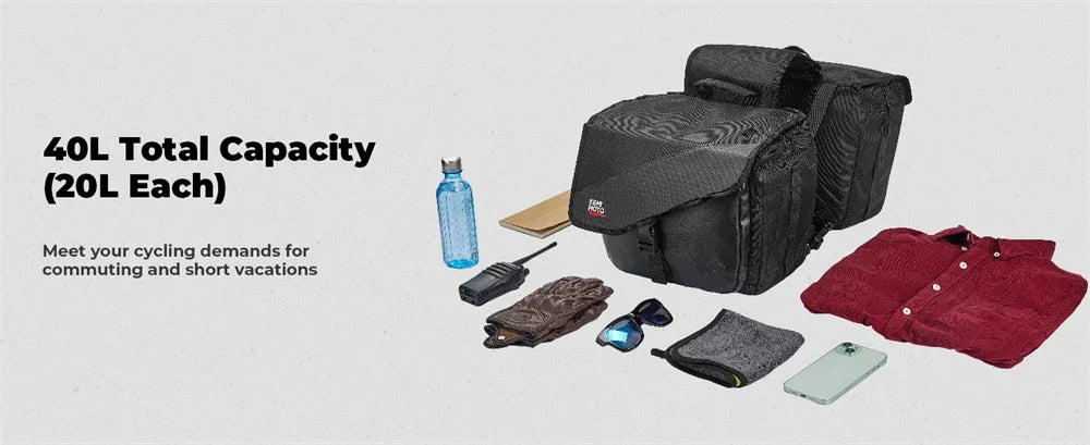 Motorcycle Saddlebags 40L (20Lx2) Detachable Side Saddle Bags with Protective Cover Universal Riding Travel Luggage Panniers Bag