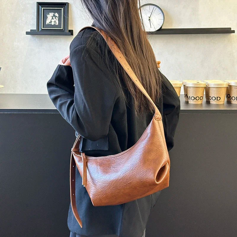 Small Designer Women's Black Bag Simple Retro Crossbody Bags Luxury Pu Leather Female Handbags Pure Color Bucket Shoulder Bags