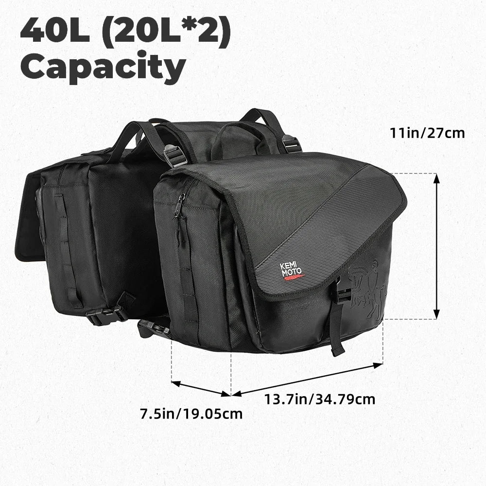 Motorcycle Saddlebags 40L (20Lx2) Detachable Side Saddle Bags with Protective Cover Universal Riding Travel Luggage Panniers Bag