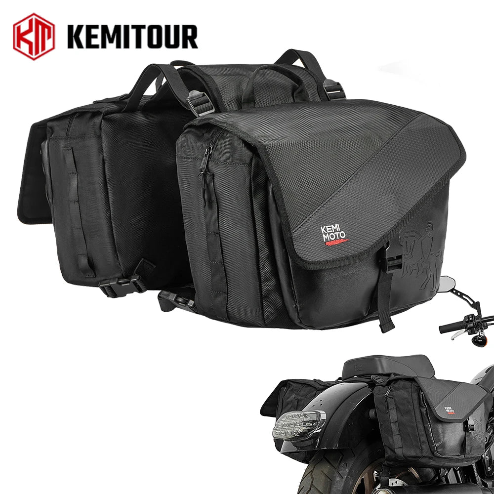 Motorcycle Saddlebags 40L (20Lx2) Detachable Side Saddle Bags with Protective Cover Universal Riding Travel Luggage Panniers Bag