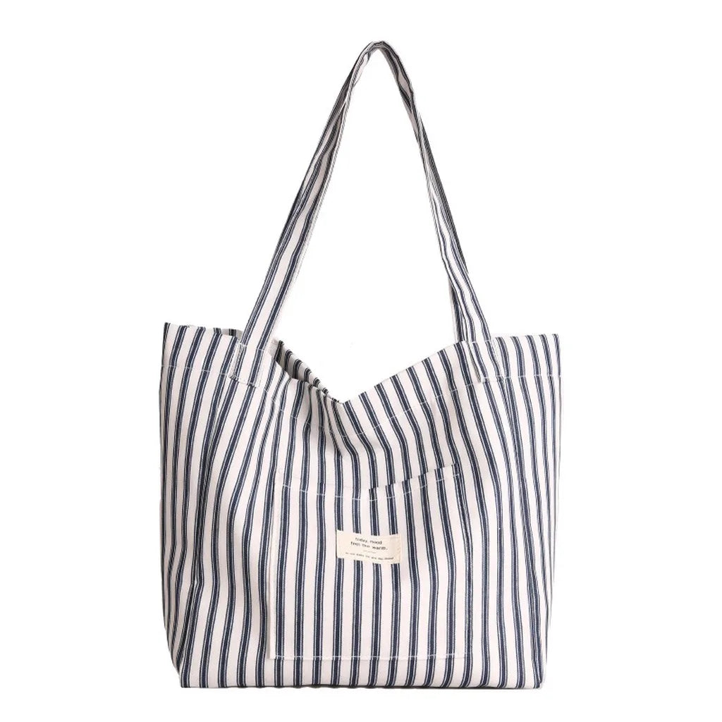 New Shopping Bag Beach Tote Bag Fashion Women Canvas Summer Large Capacity Striped Shoulder Bag Tote Handbag Shoulder Bags ﻿