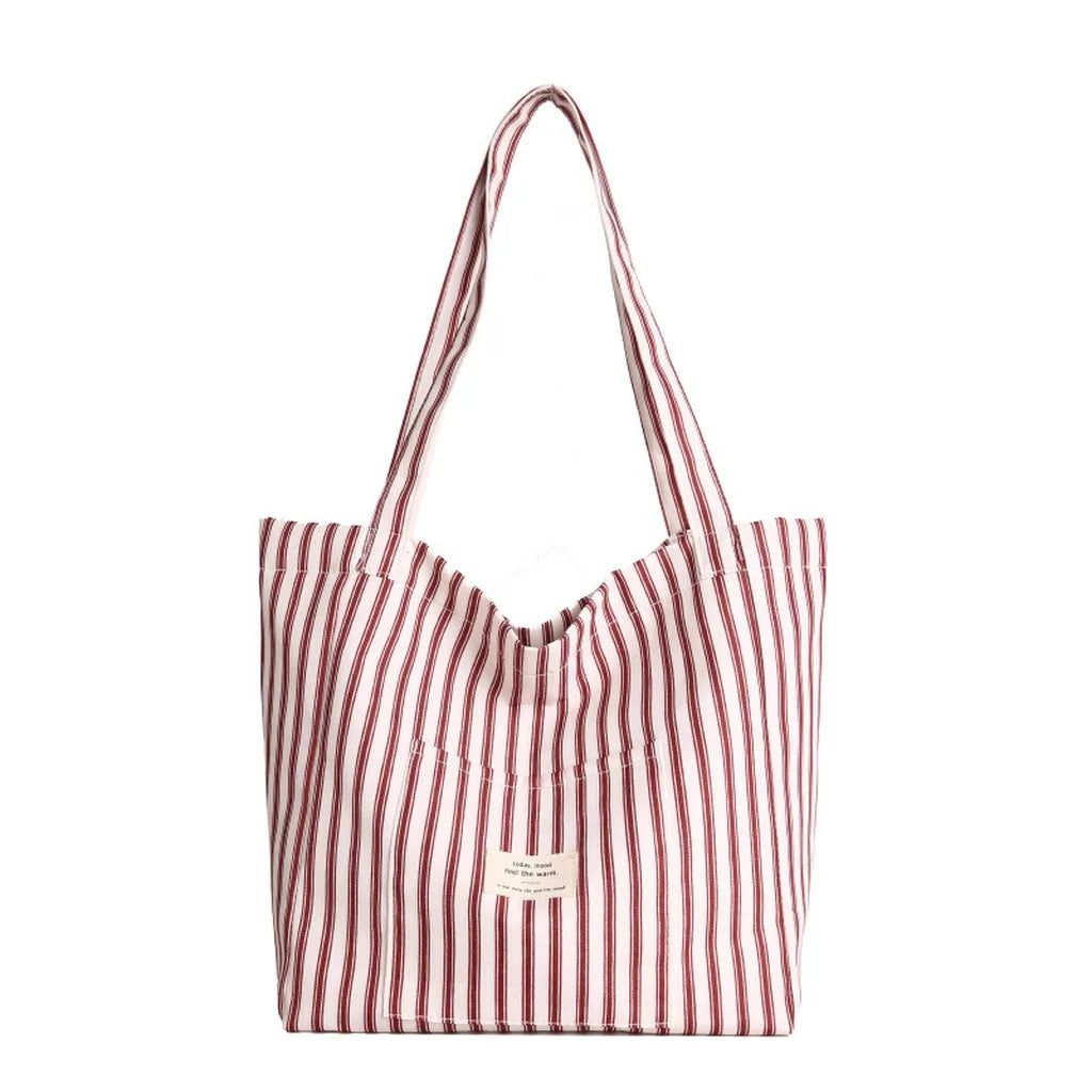 New Shopping Bag Beach Tote Bag Fashion Women Canvas Summer Large Capacity Striped Shoulder Bag Tote Handbag Shoulder Bags ﻿